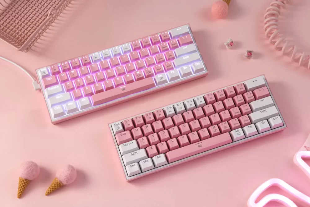 Redragon K617 FIZZ 60% Wired RGB Gaming Keyboard, 61 Keys Compact Mechanical Keyboard w/ White & Pink Mixed-Colored Keycaps, Linear Red Switch, Pro Driver Support - Image 4